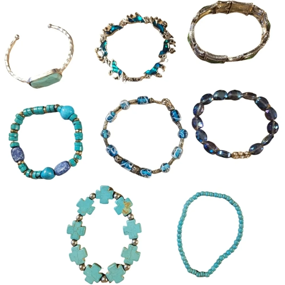 Lot 8 Pcs. Beaded Bracelets Blue Motif Assorted